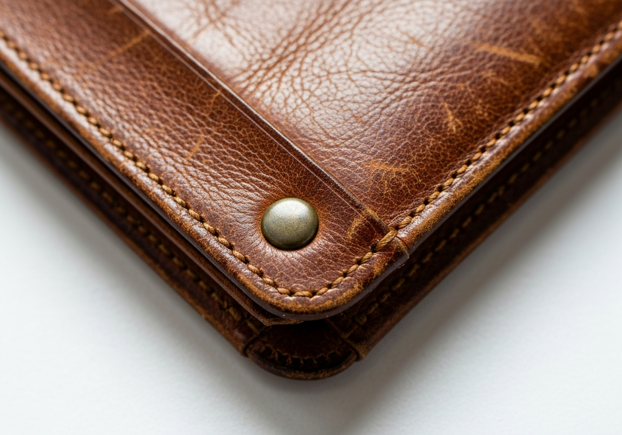 Macro cuir patiné tobacco avec rivet brass