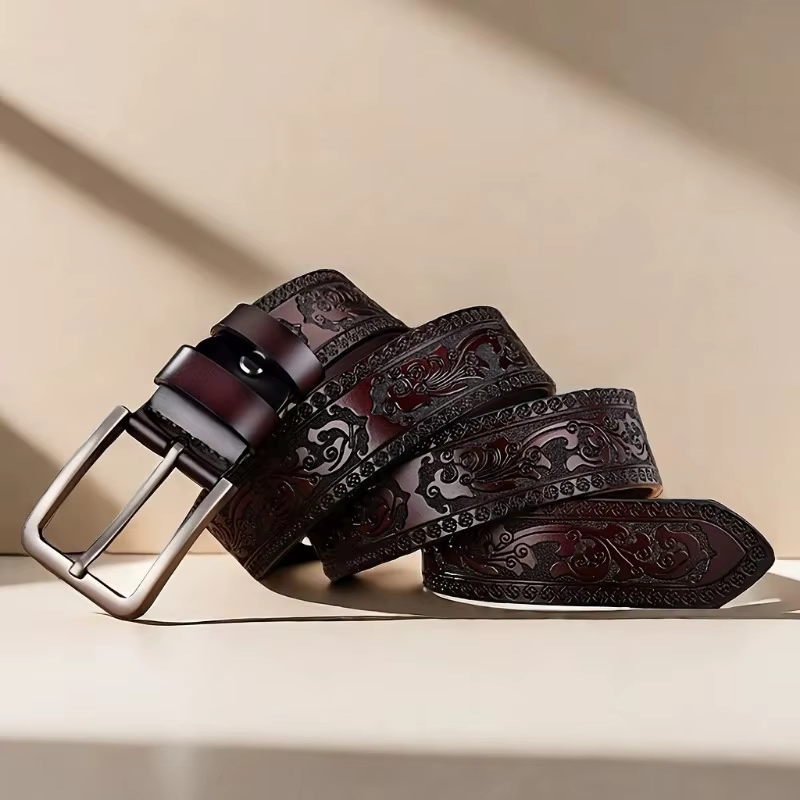 Ceinture en cuir véritable pour hommes et femmes, style occidental rétro, à la mode, avec boucle en 