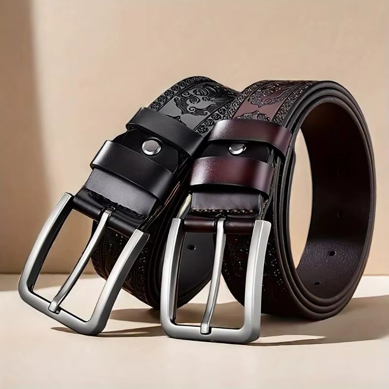 Ceinture en cuir véritable pour hommes et femmes, style occidental rétro, à la mode, avec boucle en 
