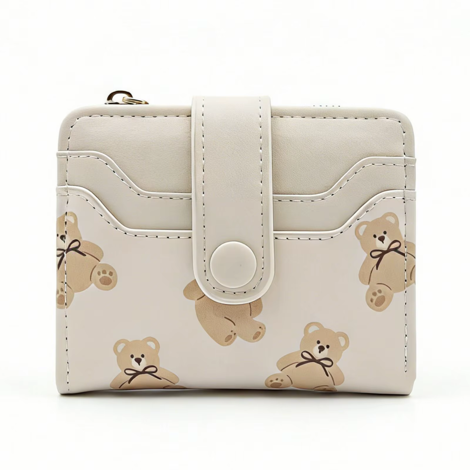 Portefeuille bifold pour femme en cuir PU avec motif d'ours mignon, fenêtre d'identification, porte-