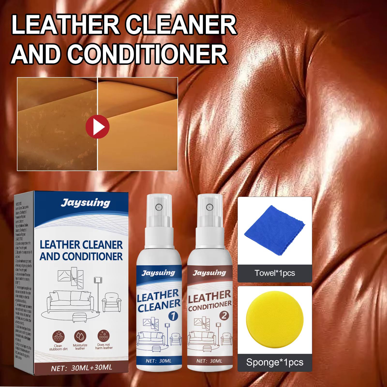 Silvertsuing-Ensemble de spray nettoyant pour cuir, agent remodelé SAF, kit de nettoyage d'entretien