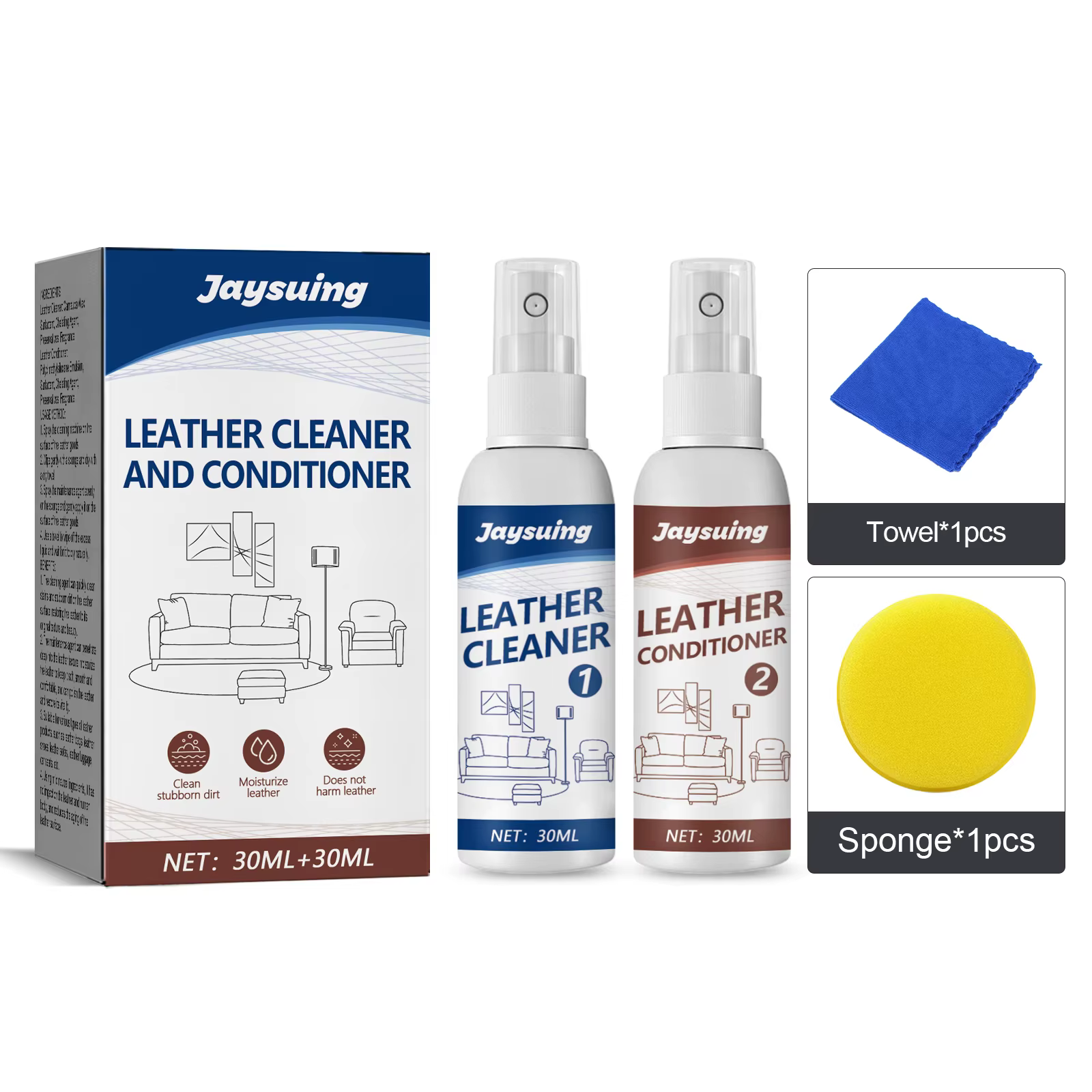 Silvertsuing-Ensemble de spray nettoyant pour cuir, agent remodelé SAF, kit de nettoyage d'entretien