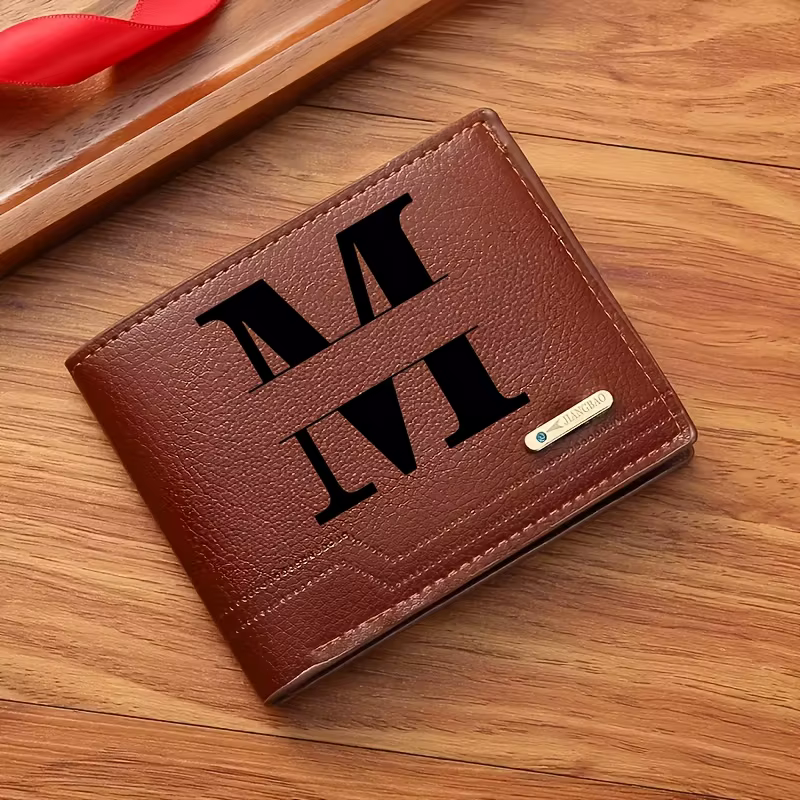 Portefeuille en similicuir pour homme, style professionnel, texte et initiales personnalisables, des