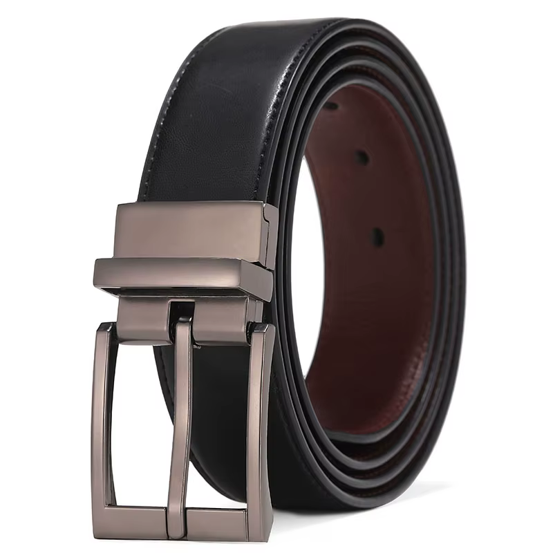 Ceinture réversible en cuir véritable pour hommes, nouveau style habillé, marron et noir, boucle réu