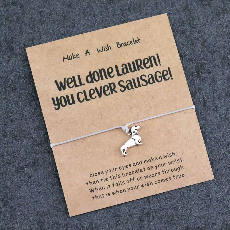 Lucky Wish Card-Bracelet à breloques chien teckel, cadeau bien fait pour femmes et hommes, meilleurs