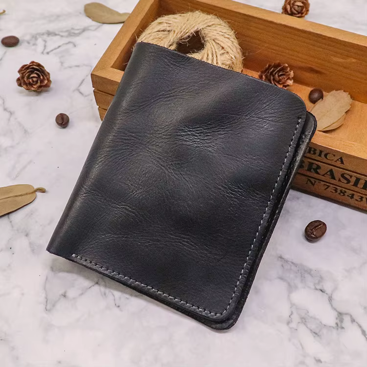 Portefeuille en cuir véritable pour hommes, Vintage, froissé, court, pliable, Compact, porte-carte d