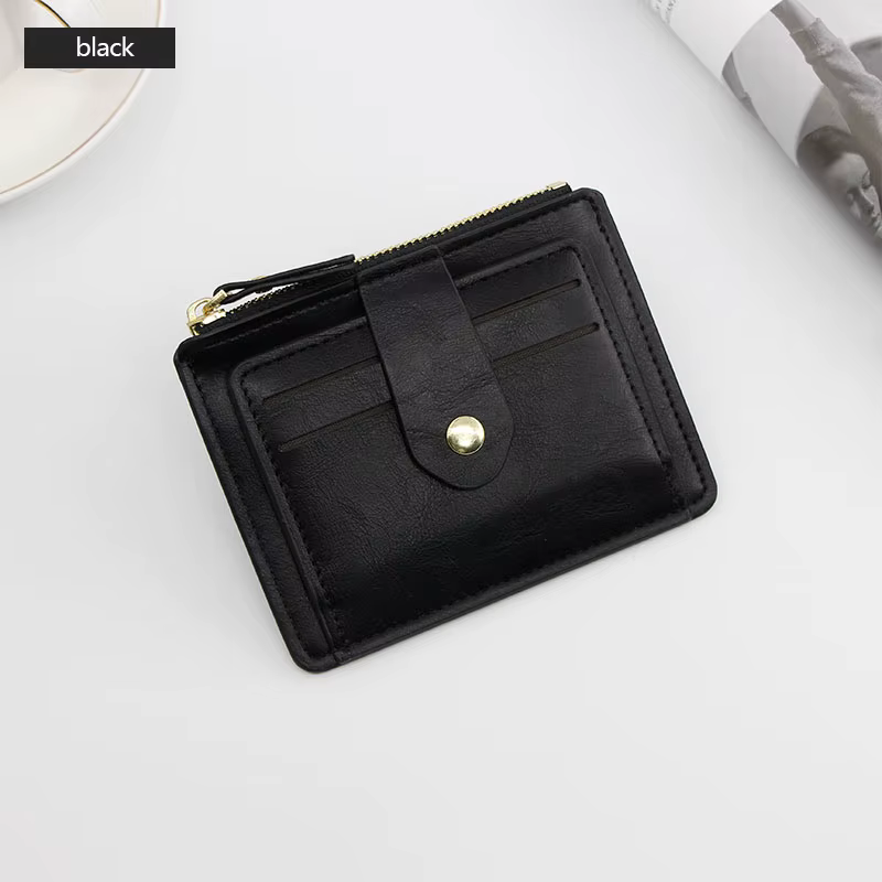 Portefeuille en cuir mince avec poche à monnaie pour hommes et femmes, petit porte-carte d'identité 