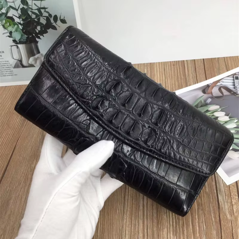 Portefeuille long pour femme en cuir de crocodile véritable, grand porte-cartes, organiseur, pochett