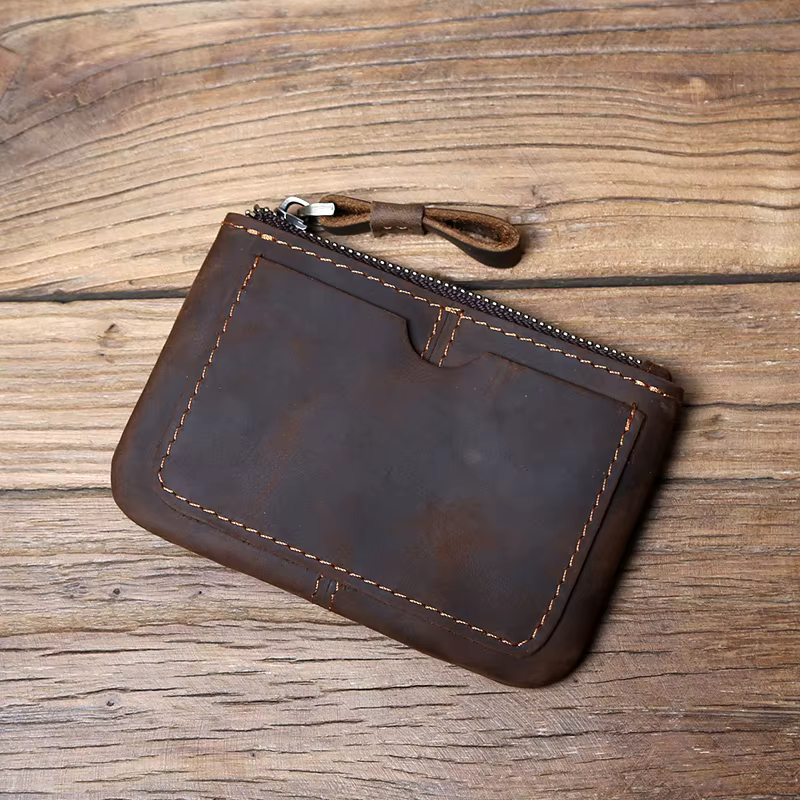 NZPJ – Mini portefeuille en cuir pour hommes, rétro, loisirs, première couche en cuir de vache, port