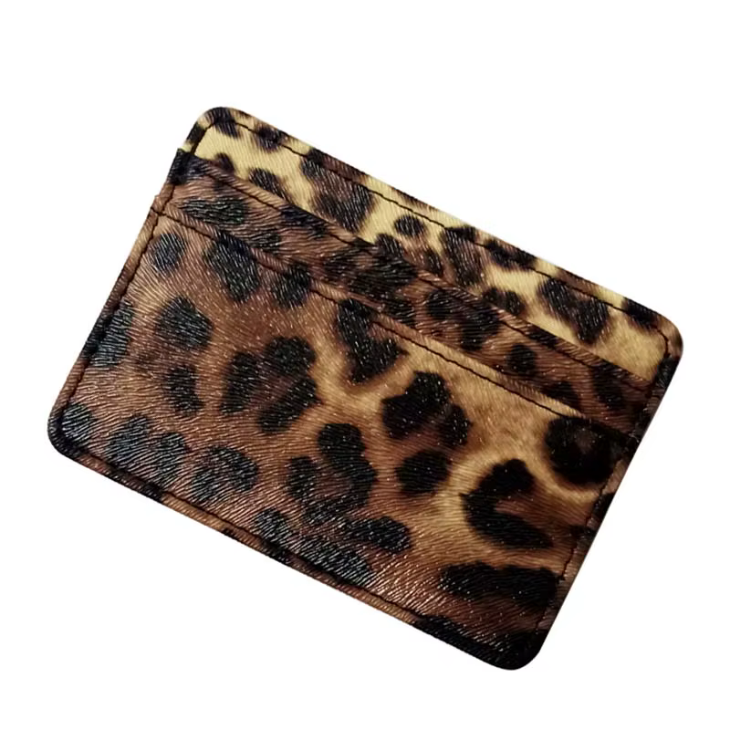 Nouveau portefeuille de cartes mince en cuir motif léopard pour femmes et hommes petit porte-monnaie