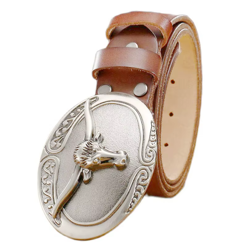 Ceinture en cuir véritable pleine fleur pour hommes, grande boucle, style punk, luxe, haute qualité,
