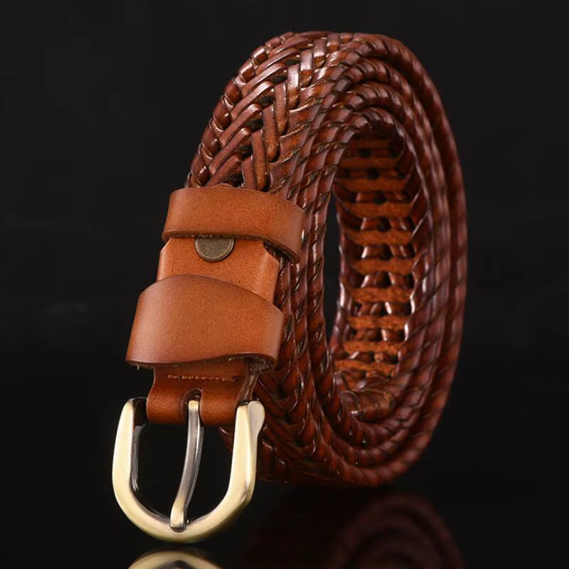 Ceinture tressée pour hommes, ceinture tissée de luxe en cuir véritable de vache, sangles tricotées 