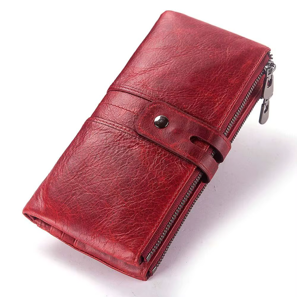 KAVIS – portefeuille Long en cuir véritable pour femmes, pochette avec blocage RFID, porte-cartes, p