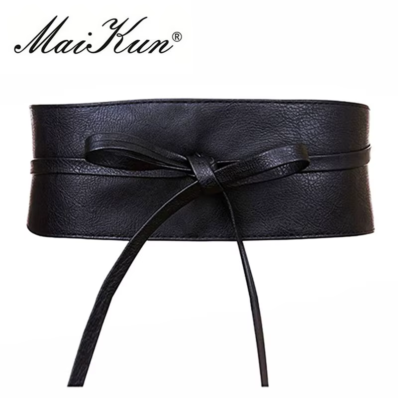 Boho Ceinture pour Femmes Bowknot Faux En Cuir Wrap Around Style Obi Cinch Ceinture Ceinture Noire B