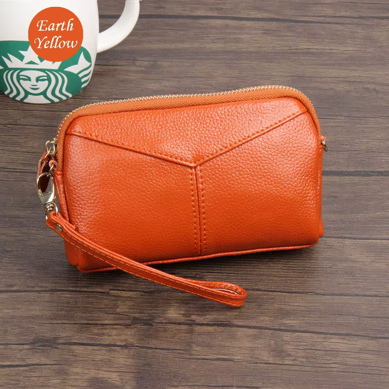 Portefeuille long en cuir véritable pour femme, porte-monnaie à fermeture éclair pour femme, jolie p