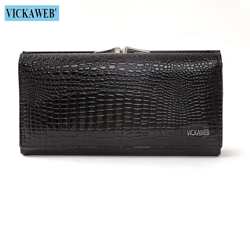 KAWEB-Portefeuille long en cuir véritable pour femme, porte-monnaie Alligator, portefeuille à morail