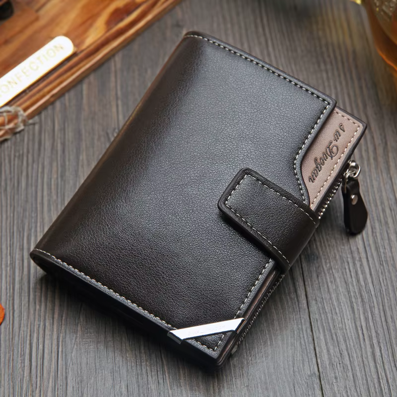 Aliwood-Portefeuille en cuir à moraillon court pour homme, porte-monnaie, porte-cartes, pochette, sa