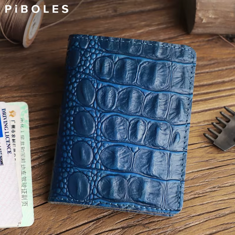 Porte-cartes en cuir véritable fait à la main pour hommes et femmes, motif crocodile rétro, étui pou