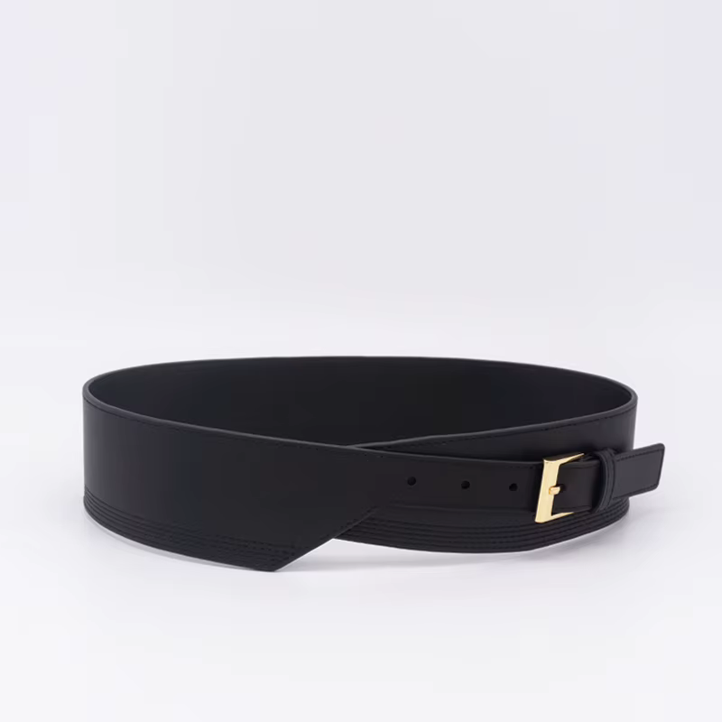 Ceinture large rayée en cuir de vache pour femmes, couverture de taille, nouvelle collection