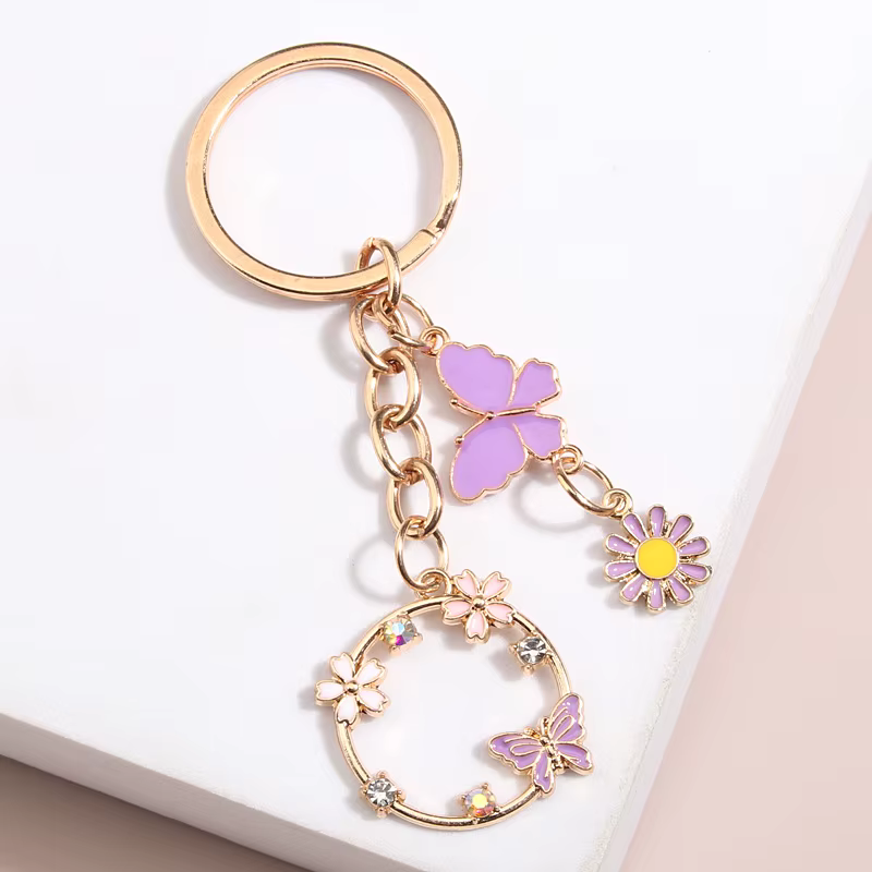 Porte-clés mignon papillon fleur en émail, cadeau Souvenir pour femmes filles, accessoire de sac à m