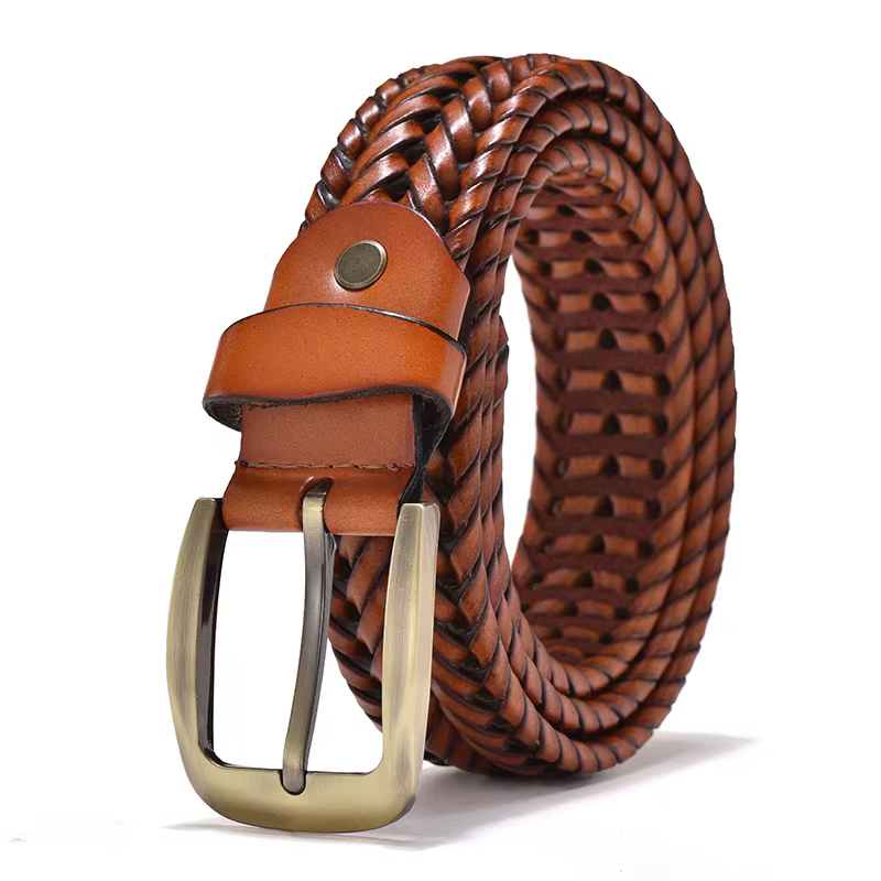 Ceintures tressées en cuir véritable pour hommes, sangle Vintage tressée de haute qualité, boucle ar