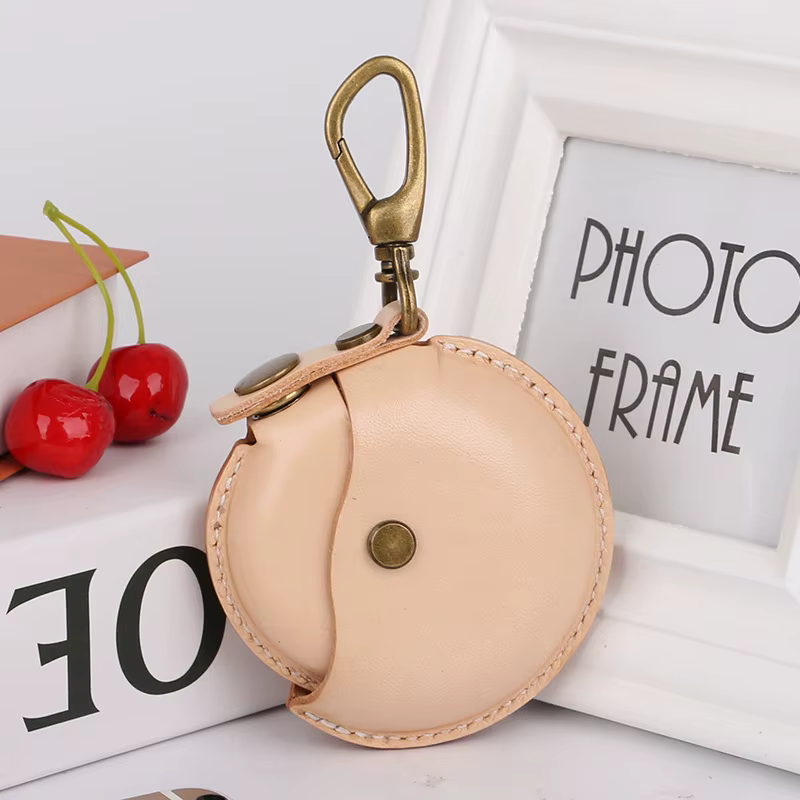 Petite bourse ronde en cuir véritable, sacs portables créatifs, porte-monnaie, sac de rangement pour