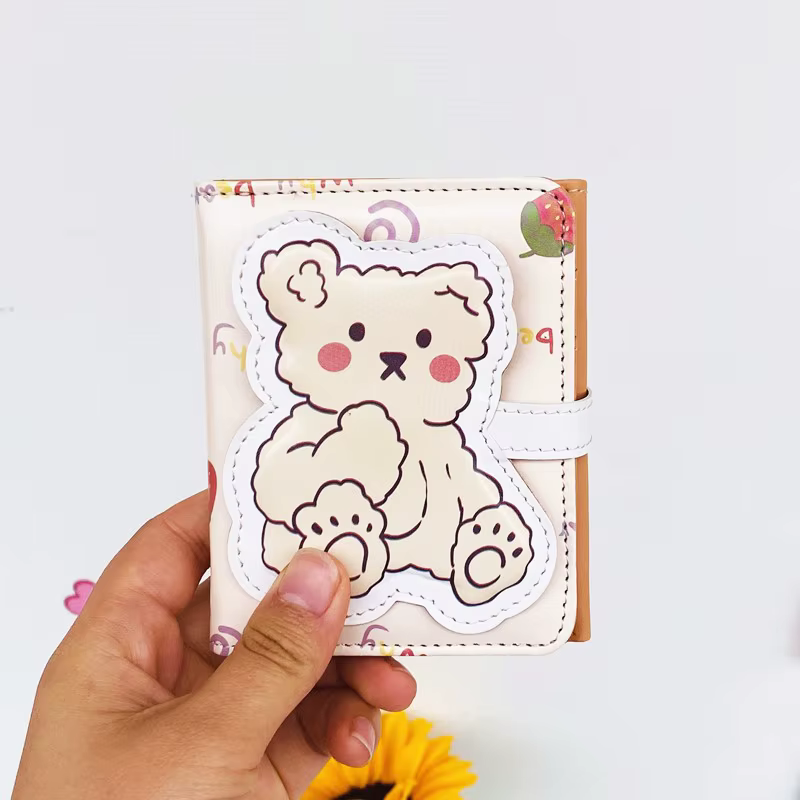 Porte-monnaie en PU de dessin animé, joli petit ours, porte-monnaie simple et portable, trois possèd