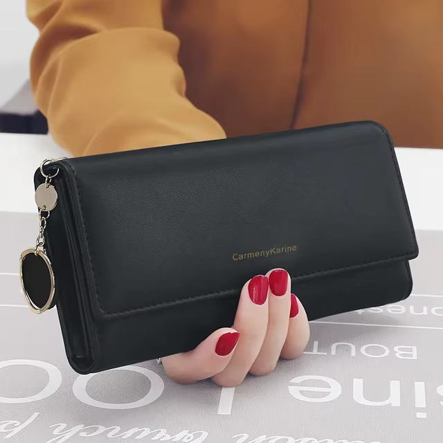 Yogodlns décontracté Long portefeuille pour femmes pendentif en cuir PU sac à main multicouche poche
