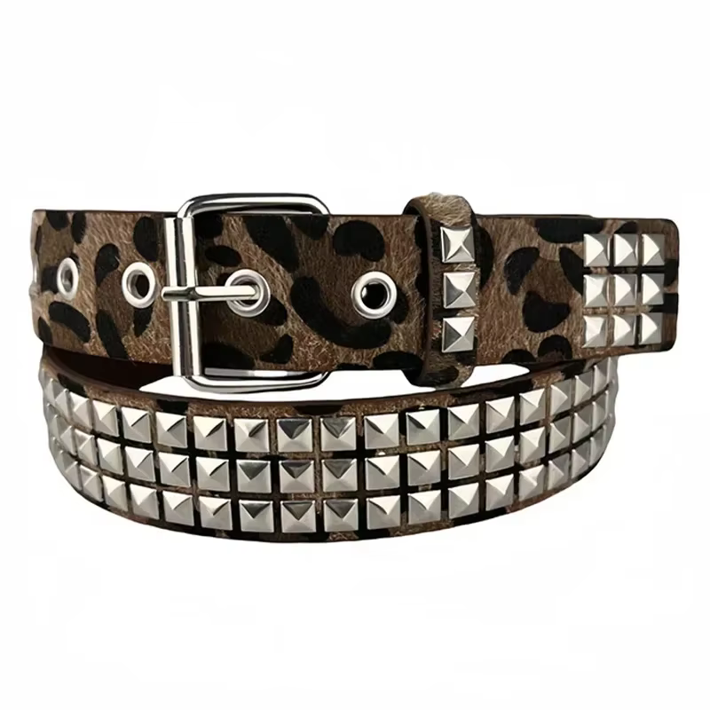 Ceintures léopard de Camouflage pour femmes, ceinture en métal lourd, incrustation de rivets Y2K, ce