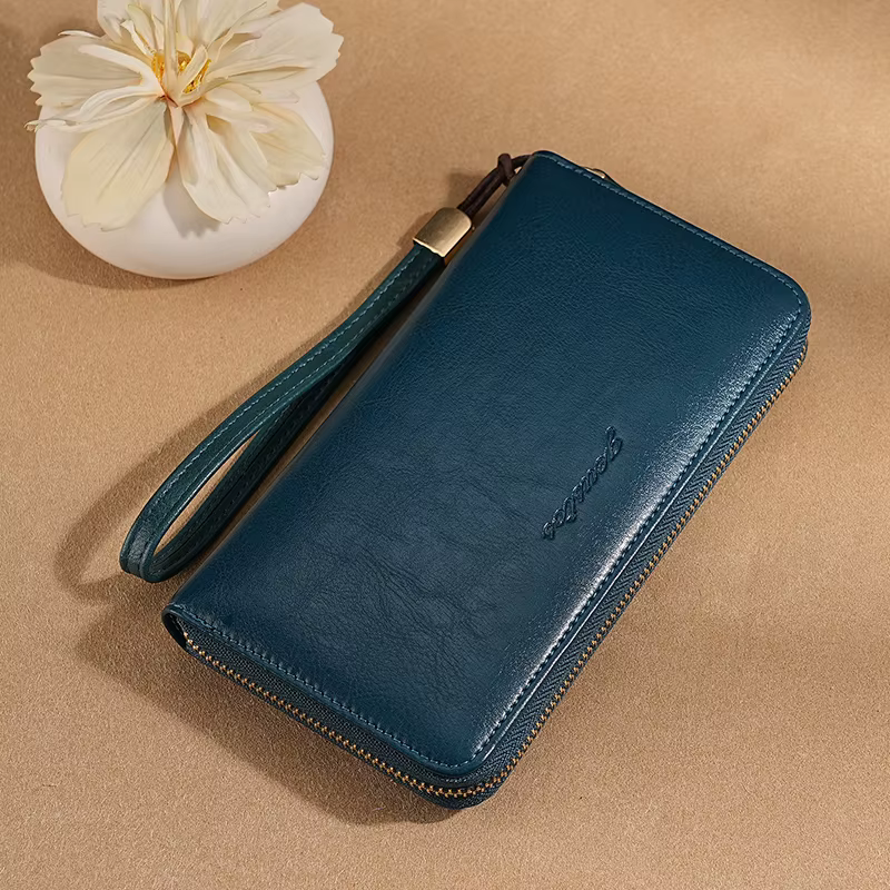 Portefeuille Long en cuir Vintage pour femmes, avec bracelet, fentes multi-cartes et poche pour télé