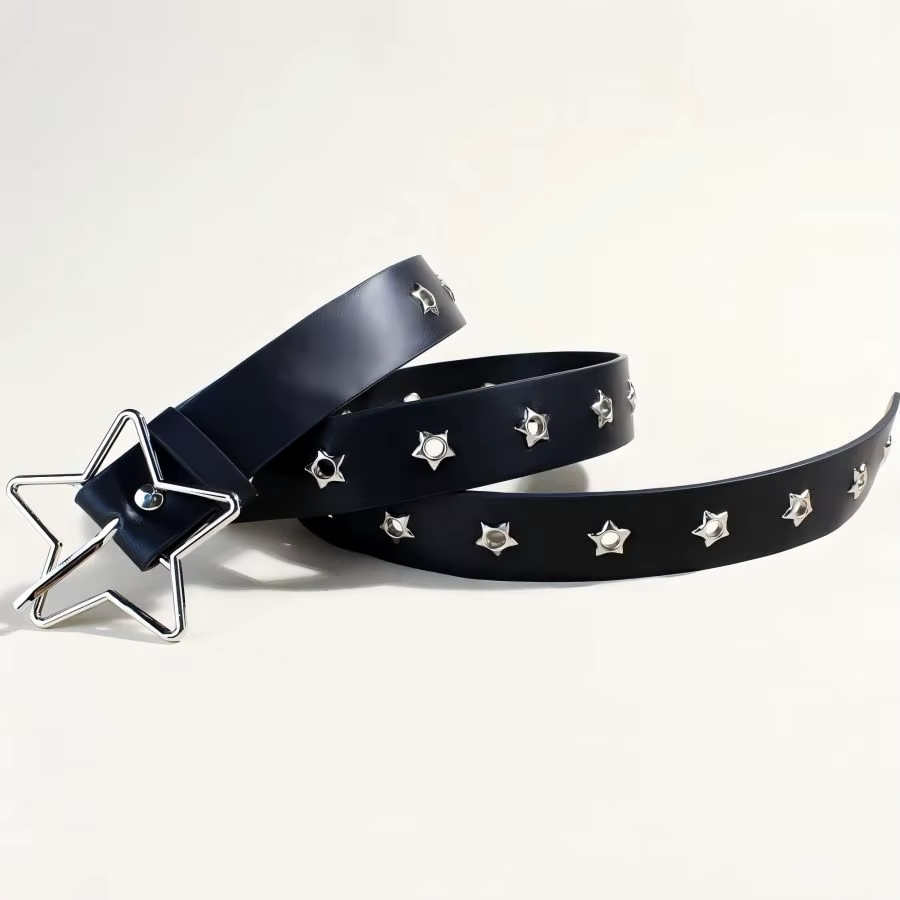 Ceinture décorative à boucle étoile de style punk avec plusieurs trous, petits yeux en forme d'étoil