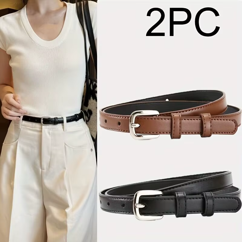Ceinture en PU décontractée pour femmes, avec boucle en alliage, petit carré argenté, plusieurs coul