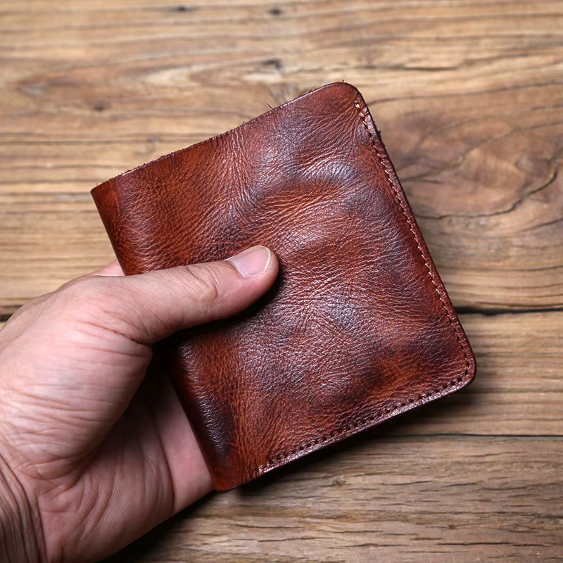 NZPJ-Portefeuille en cuir rétro pour hommes et femmes, porte-monnaie ultra-fin, couche supérieure en