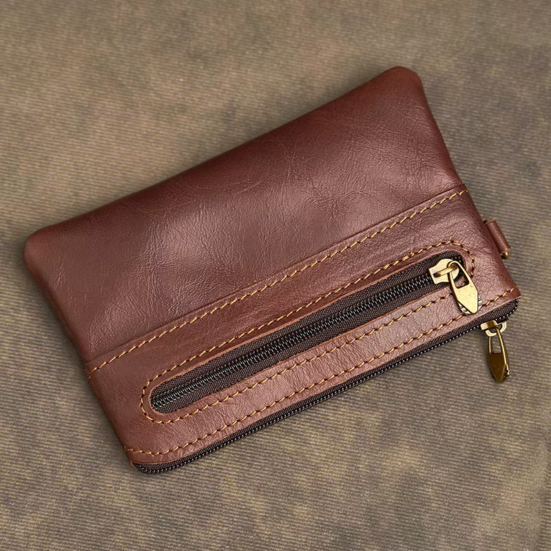 Porte-monnaie en cuir véritable pour hommes et femmes, Mini portefeuille à fermeture éclair, petit s