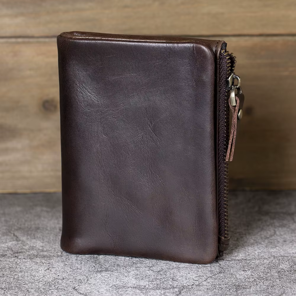 Portefeuille en Cuir Durable pour Homme, avec Fermeture Éclair Latérale, Poche à Monnaie, Rétro, Gui