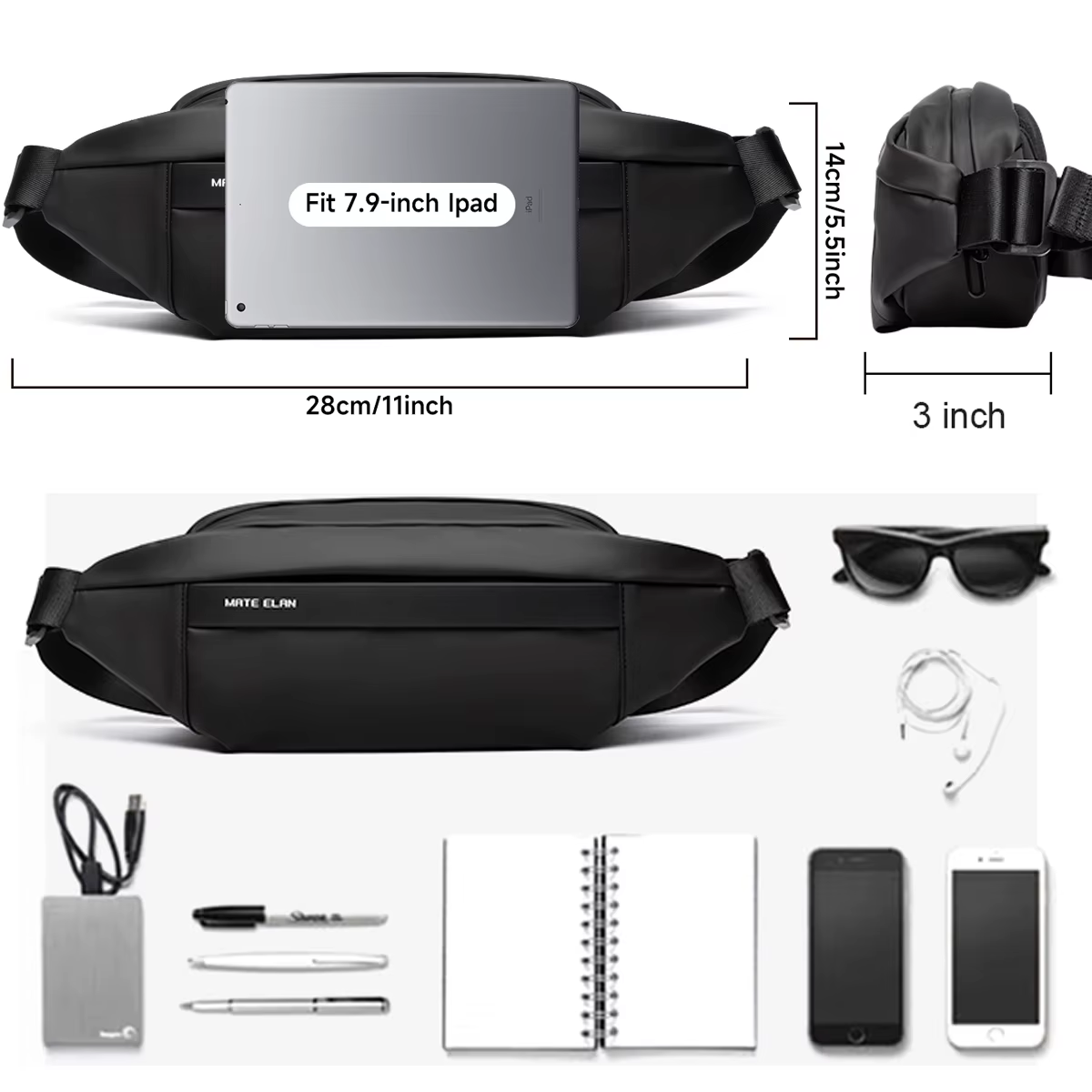 MATE ELAN solide imperméable hommes bandoulière sac à bandoulière quotidien voyage sport Fanny Pack