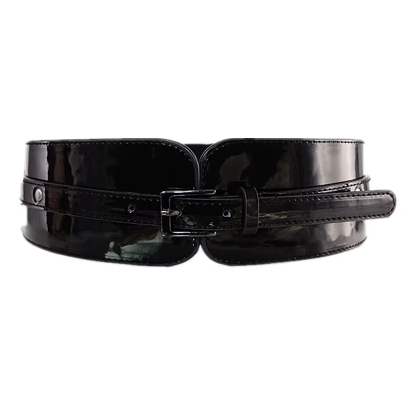 Ceinture large en cuir verni pour femme, design de mode, noir, rouge, décontracté, bureau, fête, lux