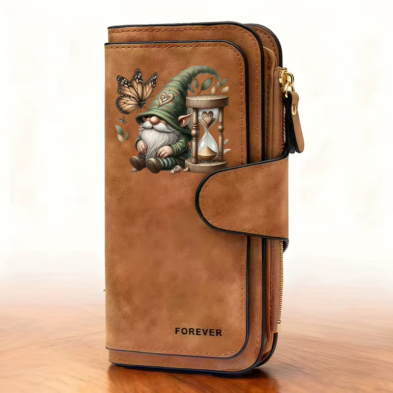 Portefeuille long pour femme à motif nain, avec plusieurs emplacements pour cartes, une poche à monn