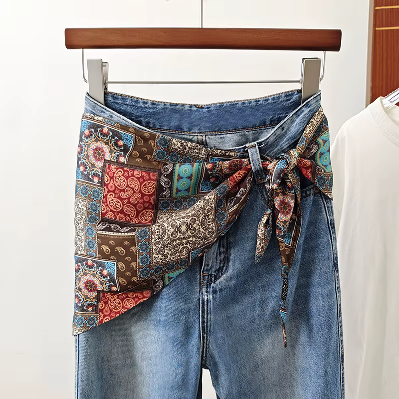 Ceinture foulard en soie pour femmes, nouveau Style décoratif assorti à la taille, jupe en jean long