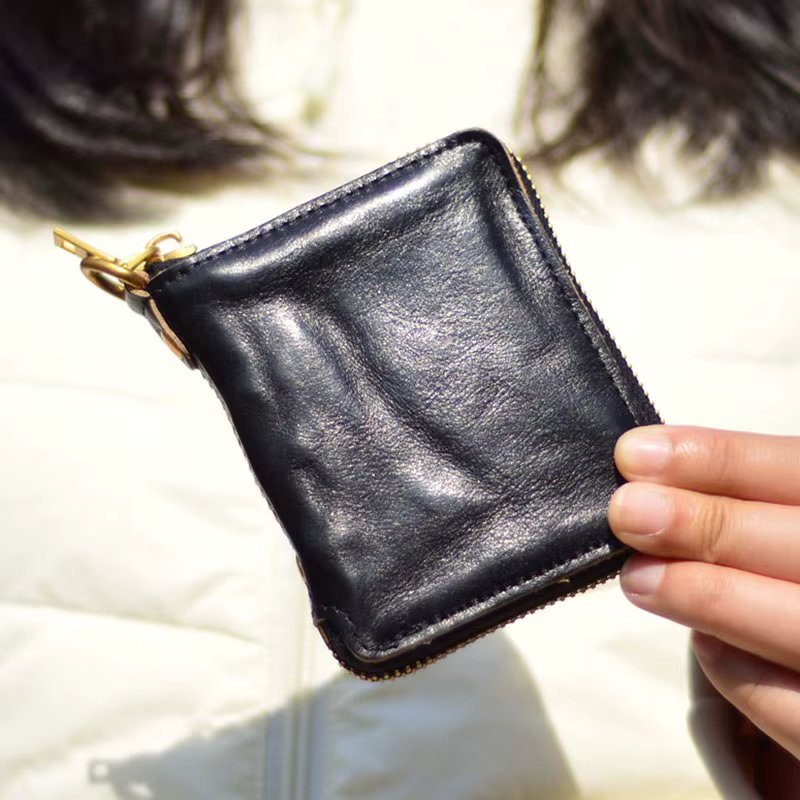 AETOO – portefeuille japonais rétro à fermeture éclair courte en cuir de vache de qualité supérieure