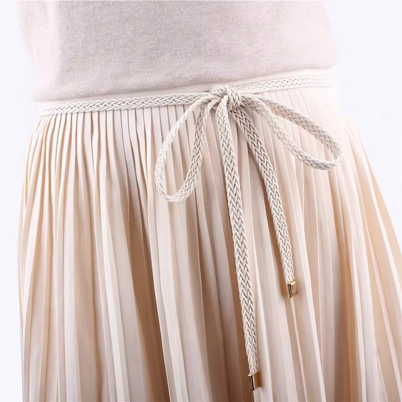 Ceinture à sangle tressée tissée avec ULnouée à la taille pour femme, vintage, marron, environnement