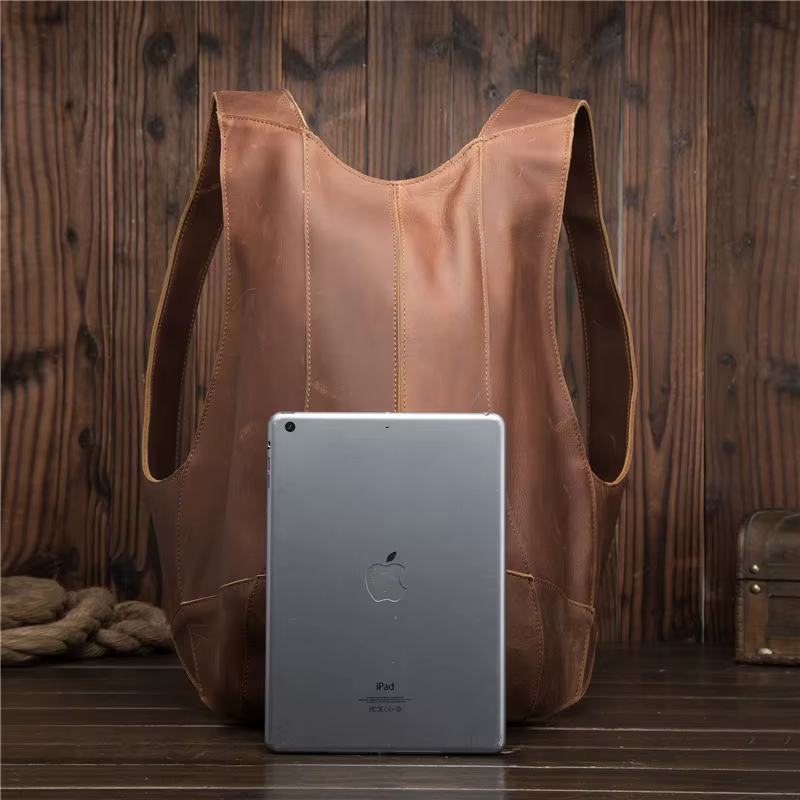 2108 hommes Crazy Horse cuir cuir cuir de vachette sac à dos rétro décontracté marron foncé sac à do