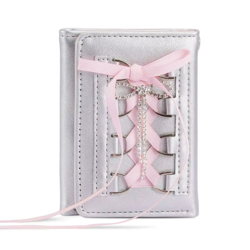 Portefeuilles argentés élégants pour femmes, avec sangle, design original, porte-monnaie court, styl