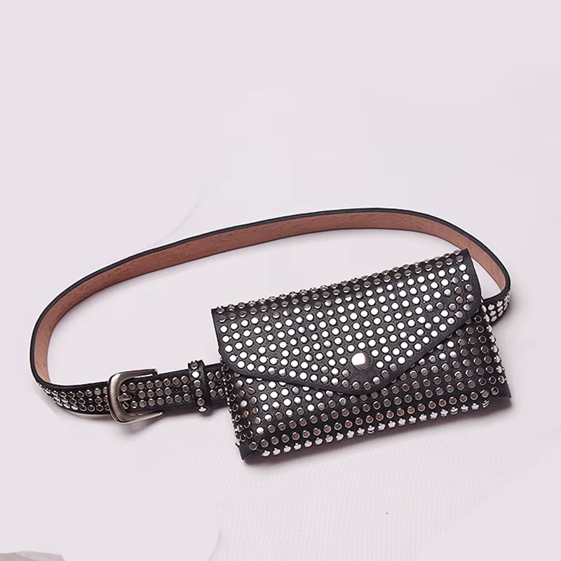 Petit sac de taille polyvalent pour téléphone portable, nouvelle mode, Style Punk, Rivet, ceinture n