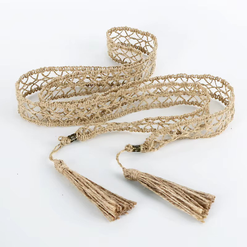 Ceinture tressée en macramé pour femmes, style bohème, noir, chameau, Beige, longue corde tissée, nœ