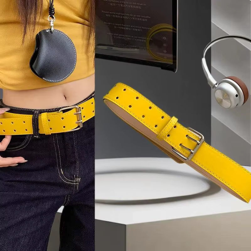 Nouvelle ceinture jaune Y2K à double boucle, design large et tendance, pour femme, à porter avec jup