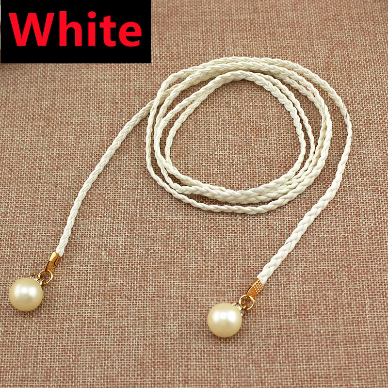 Ceinture fine vintage bohème à nœuds pour femme, élégante, en perles, élastique, tressée, décorative