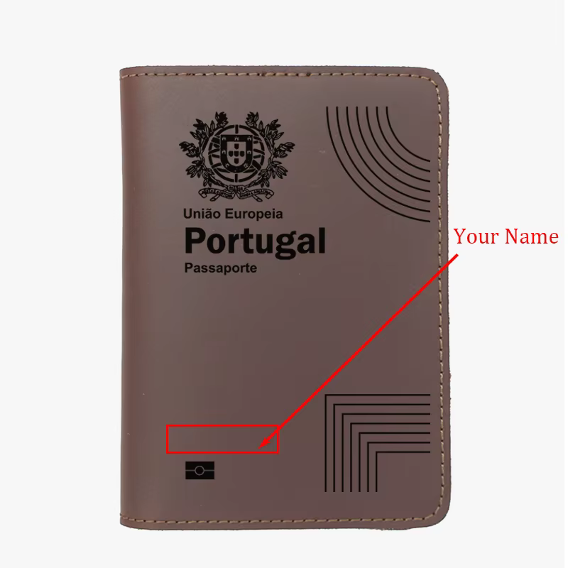 Porte-passeport en cuir véritable fait à la main de la république portugais, nom gravé, couverture d