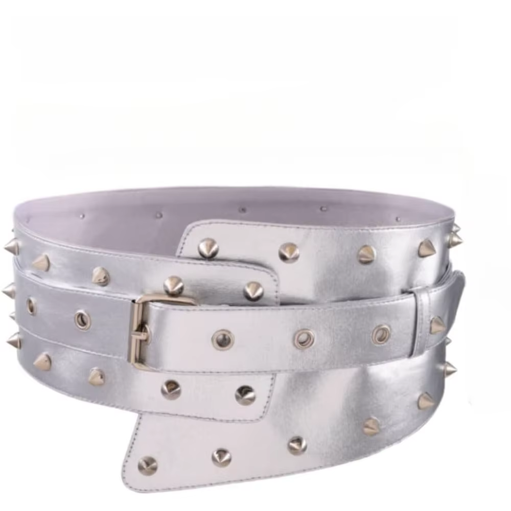 Ceintures larges argentées, ceintures gothiques pour robe, Punk cloutées, Rivets, ceinture cintrée à