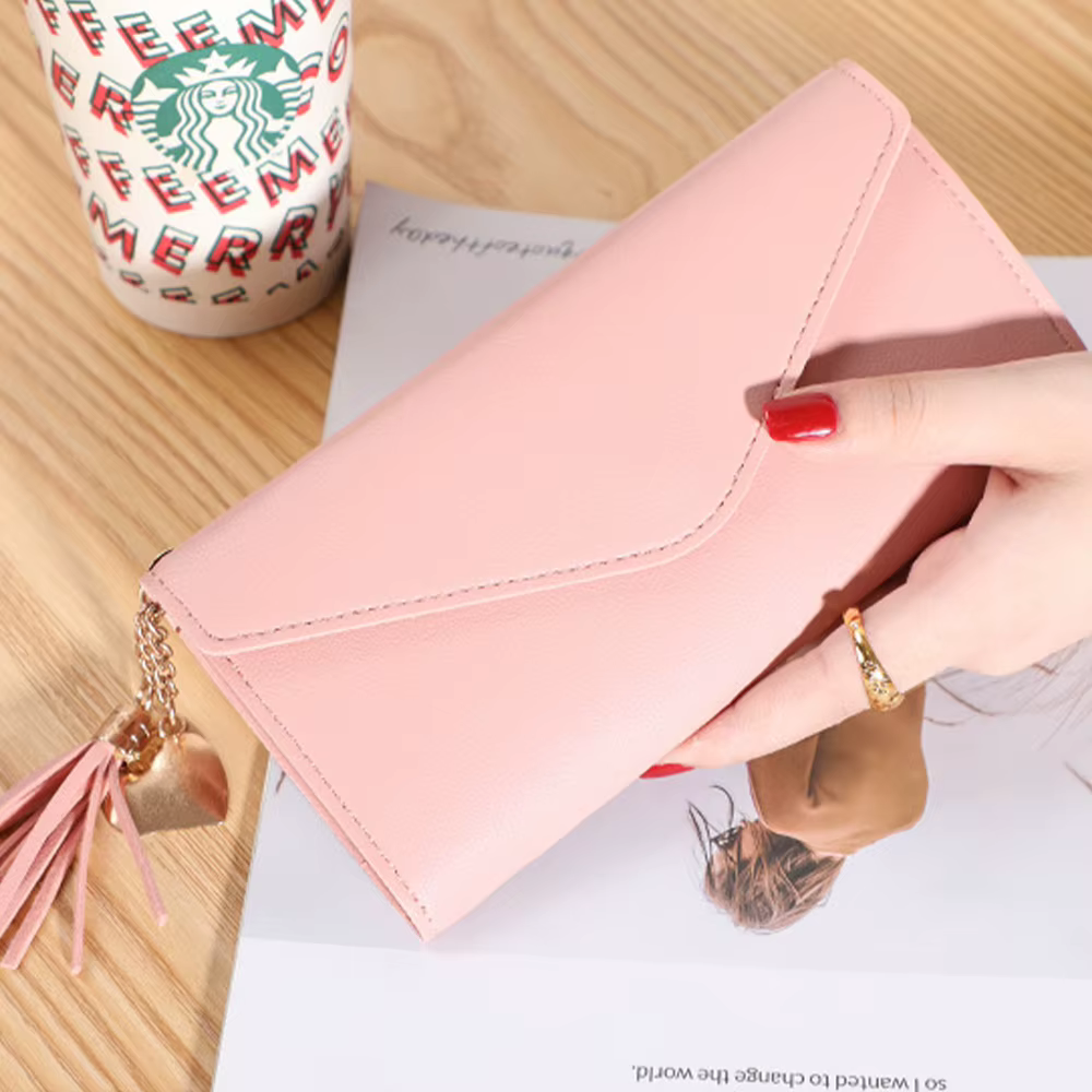 Portefeuille long en cuir PU pour femme, sac à main en poudre avec motif de lettre initiale, porte-m